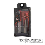 Pack - Pince à épiler sourcils Staleks Pro Expert 10 Type 12 TE-10/12 bords étroits longs courbés acier AISI 420 pour correction localisée et poils incarnés