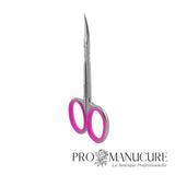 Ciseaux à cuticule Staleks Pro Smart 40 Type 3 SS-40/3 acier inoxydable lames courbées extra-fines manches allongés inserts silicone roses manucure professionnelle