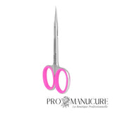 Ciseaux à cuticule avec crochet Staleks Pro Smart 41 Type 3 SS-41/3 acier inoxydable lames courbées manches allongés inserts silicone manucure professionnelle