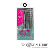 Pack - Ciseaux à cuticule avec crochet Staleks Pro Smart 41 Type 3 SS-41/3 acier inoxydable lames courbées manches allongés inserts silicone manucure professionnelle