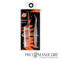 Pack - Pince à cils Staleks Pro Expert 40 Type 13 TE-40/13 Curved L-Shaped angle 40° acier AISI 420 médical manches allongés ergonomiques pour extension cils volume russe et classique