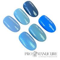 Comparaison de couleurs de CND Shellac Teal Textile, teinte bleu sarcelle avec micro-reflets, formule sans TPO.