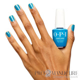 Vernis semi-permanent OPI GelColor Sky Blue's The Limit bleu turquoise scintillant sur ongles