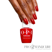 OPI GelColor Vodka & Caviar rouge intense avec rendu brillant sur les ongles
