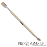 Outil de manucure ProManucure 2-en-1 : Repousse-chair et gouge avec couteau intégré pour le soin des cuticules.